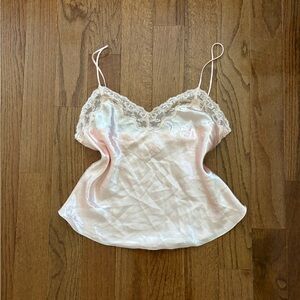 Y2k La Mouette peach satin lace trim camisole Large